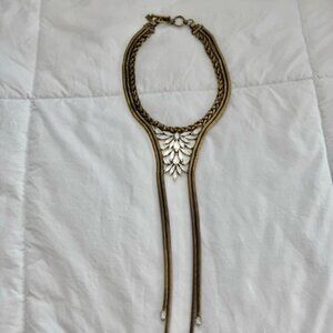 AUDEN Bronze Chain & Crystal Lariat Long Dramatic Statement Necklace